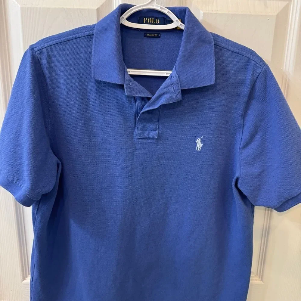Polo Ralph Lauren Blue Polo Shirt in great condition. Size Medium- 100% cotton